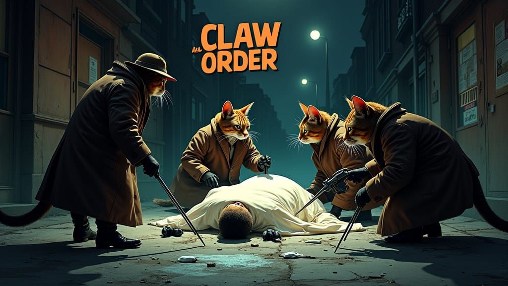 Feline Detectives Investigate Gritty Alley Crime Scene