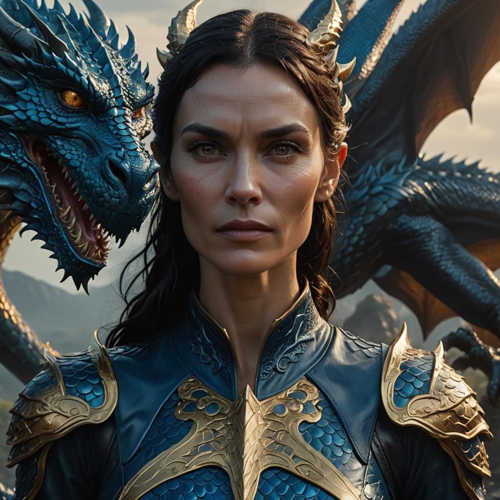 Dragon-Woman Hybrid in Blue Leather, 4K Art