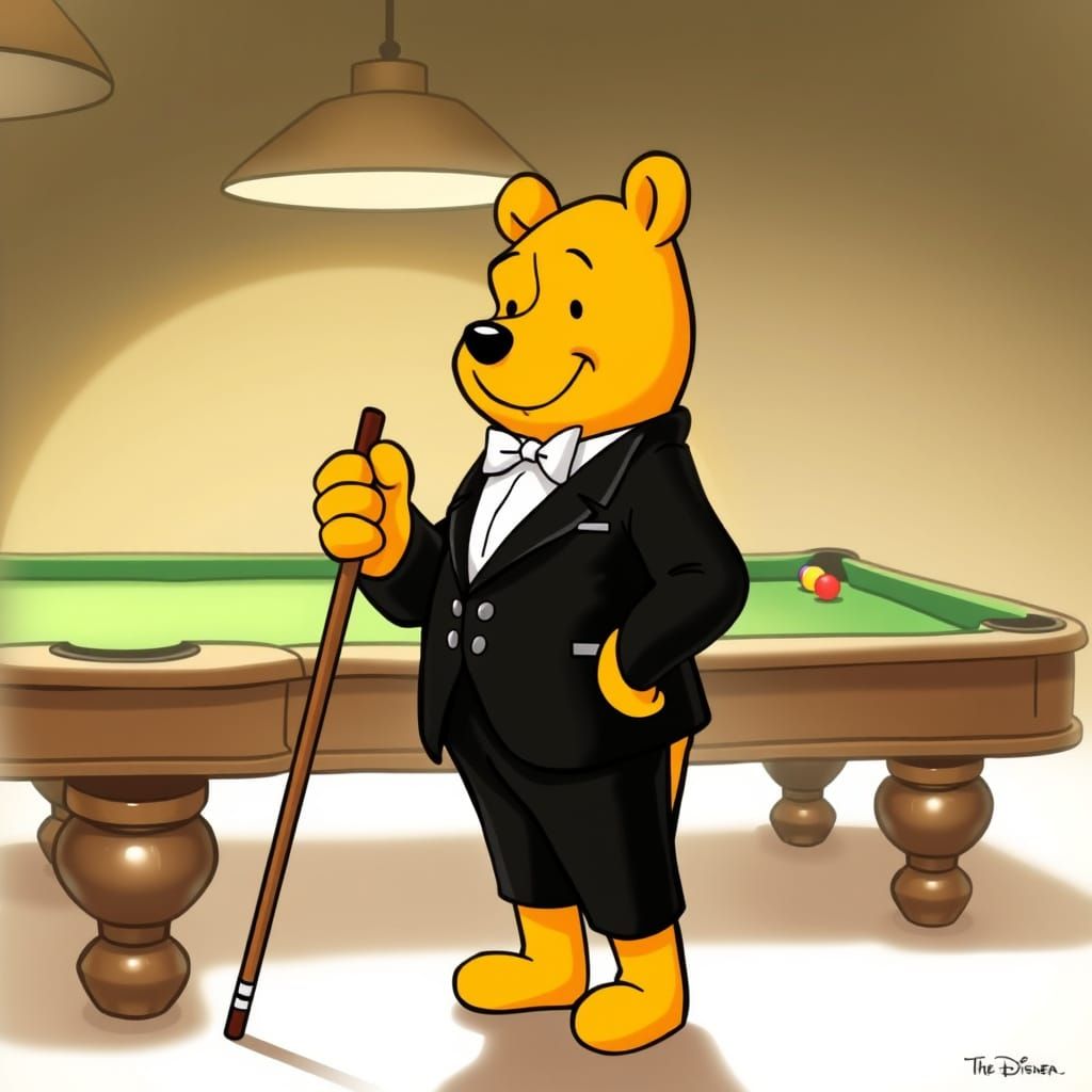 Winnie the Pooh in Tuxedo Plays Pool