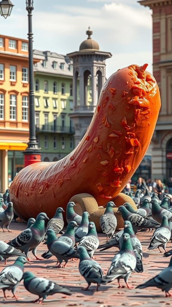 Realistic Sausage in Town Square Scene