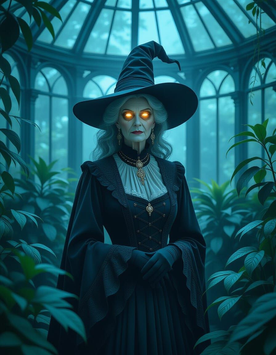 Eldritch Witch in Spooky Victorian Conservatory