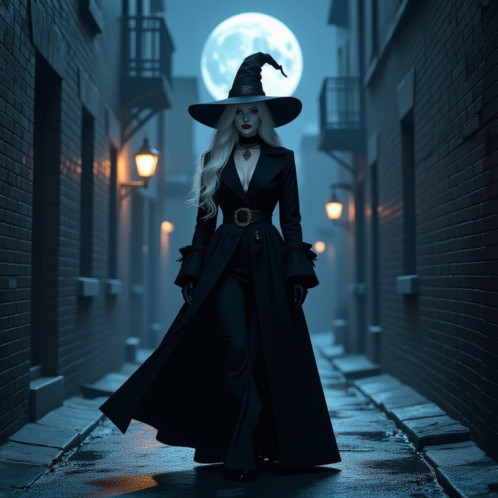 Albino Witch in Dark Alleyway: Film Noir Style