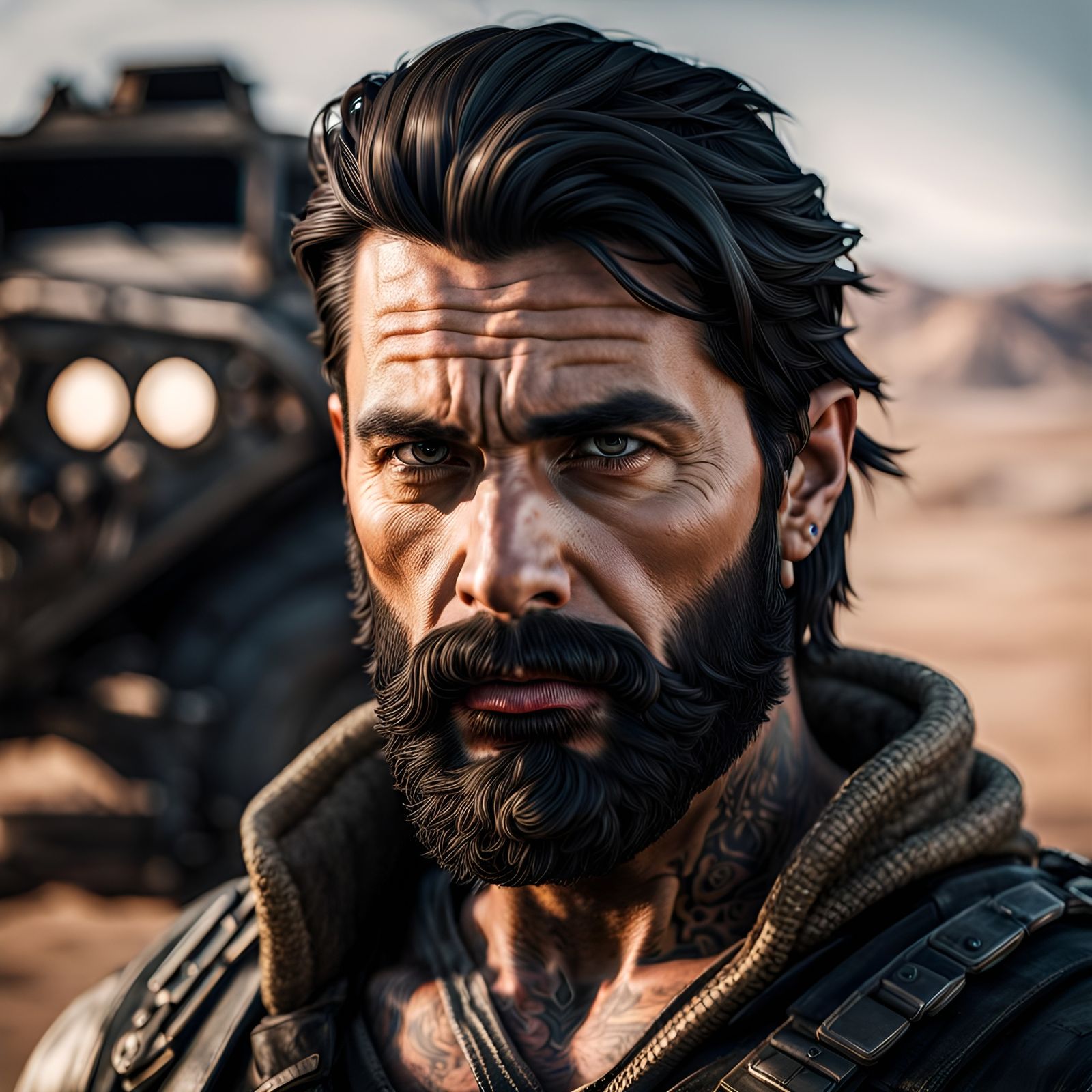 Post-Apocalyptic Warrior Portrait in Mad Max Style
