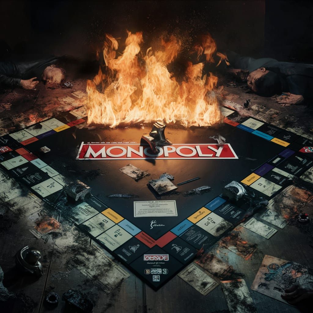 Monopoly on fire.