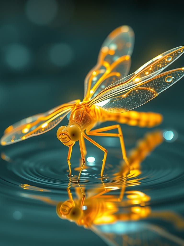 Transparent Fantasy Dragonfly Above Crystal Water