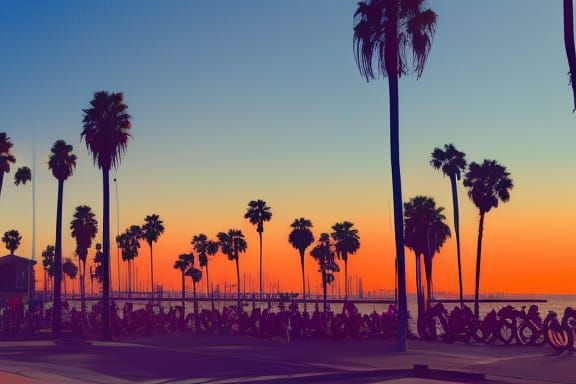 Venice Beach Sunset in Synthwave Style