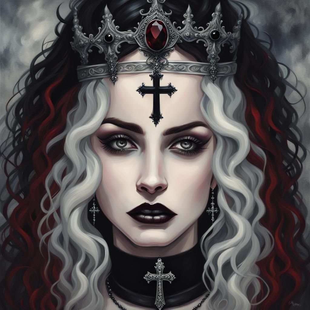 Dark Fantasy Woman with Ombre Hair, Gothic Portrait