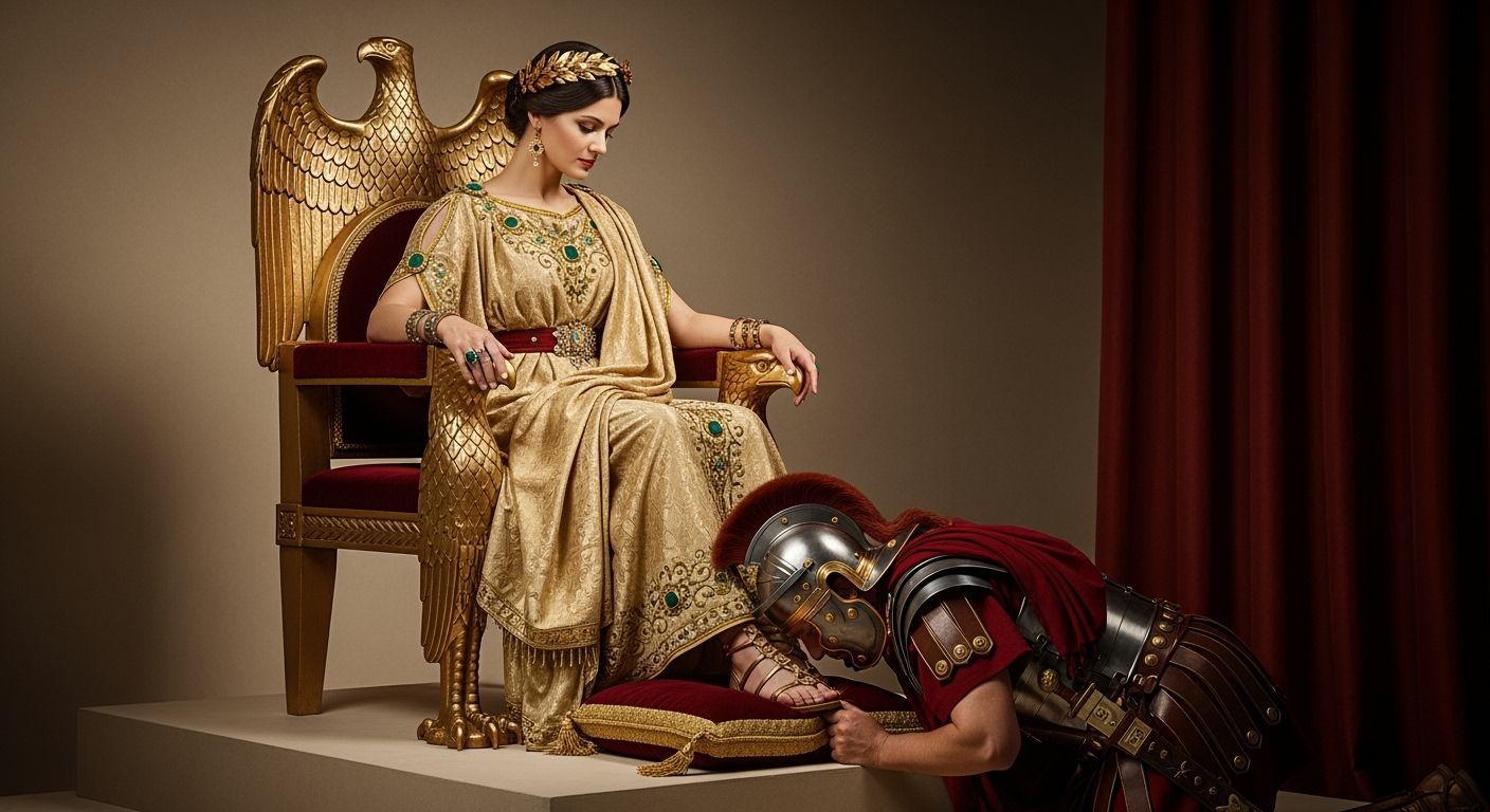 Regal Roman Empress on Gold Throne, Professional Photography