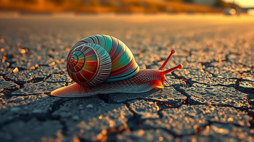 Iridescent Snail Glides: Hyper-Realistic Asphalt Journey