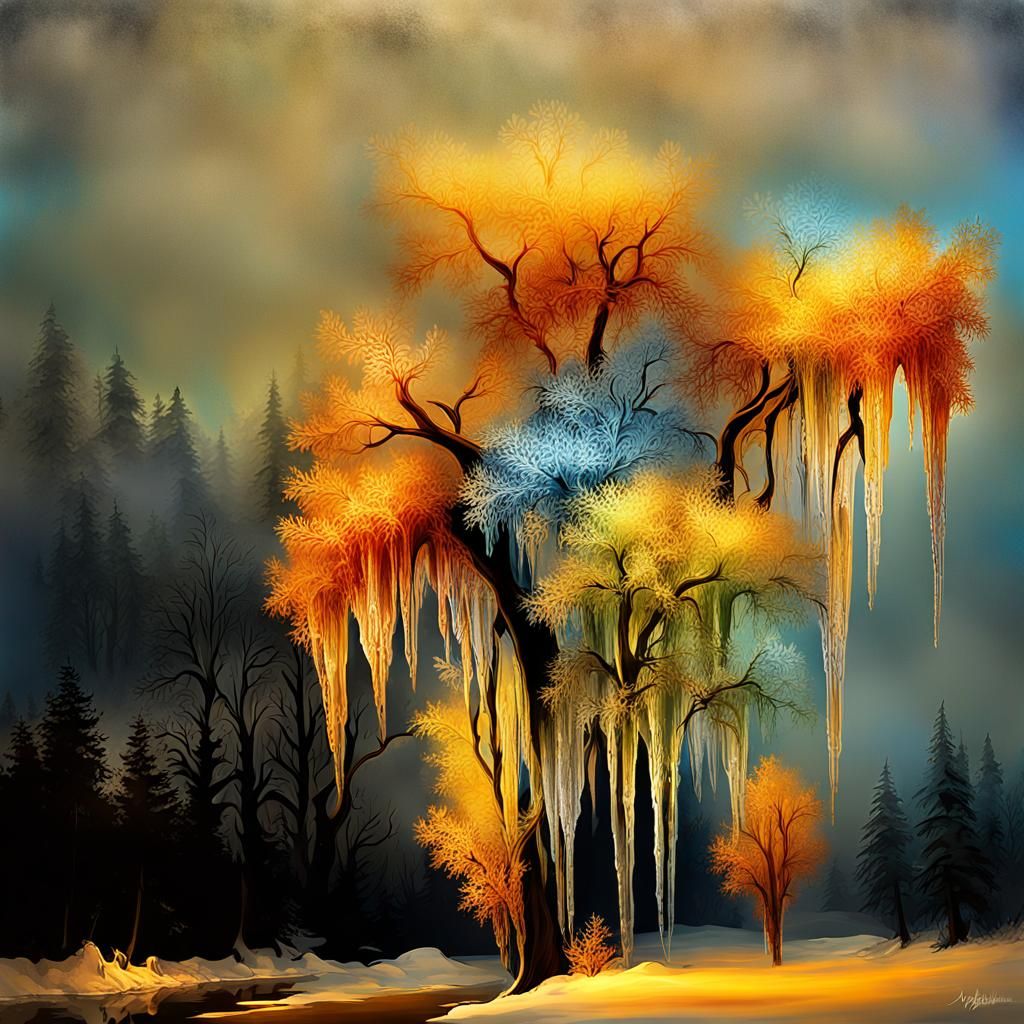 Surreal Icy Landscape with Vivid Colors