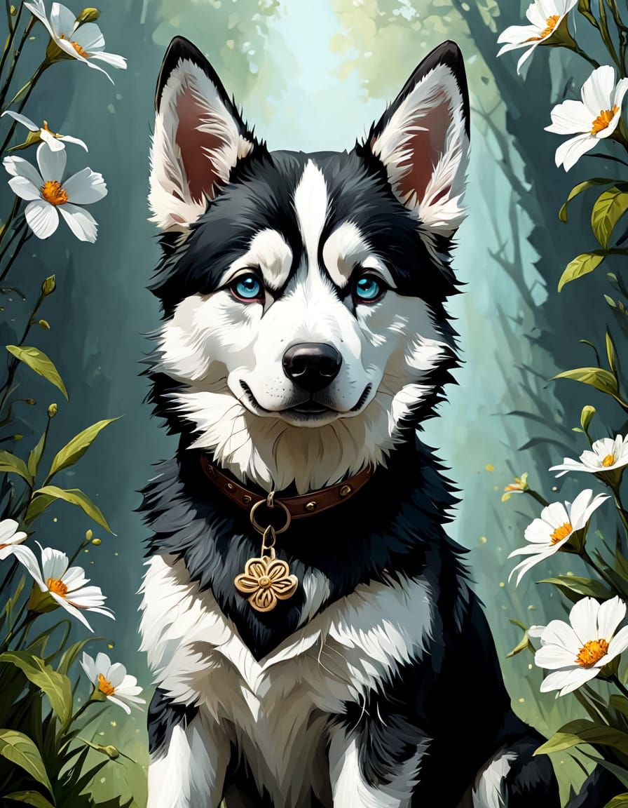 Vibrant Spring Canine in Watercolor Style