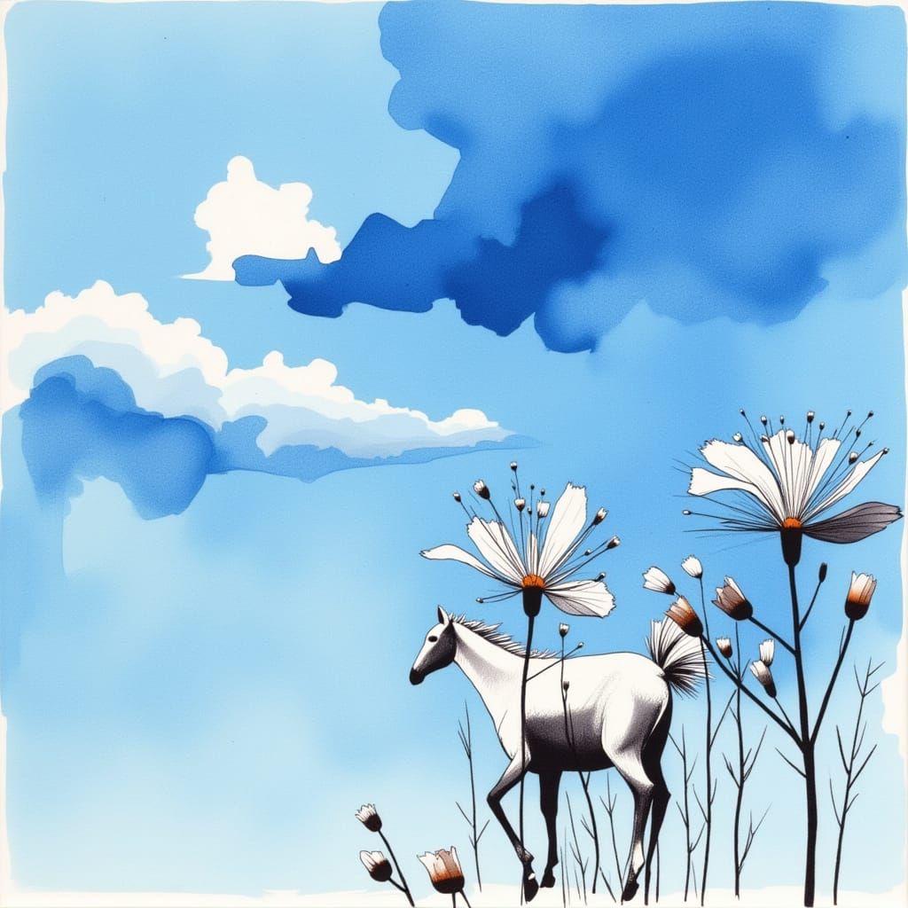 Minimalist Tiger Scribbles in Charcoal and Gouache