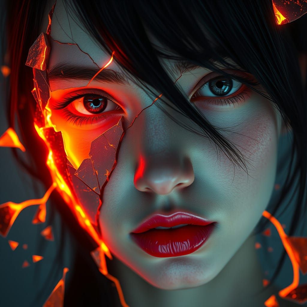 Glowing Shattered Portrait in Neon Colors