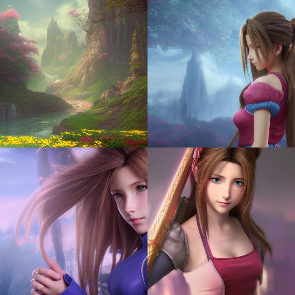 Aerith Gainsborough in Detailed Digital Painting