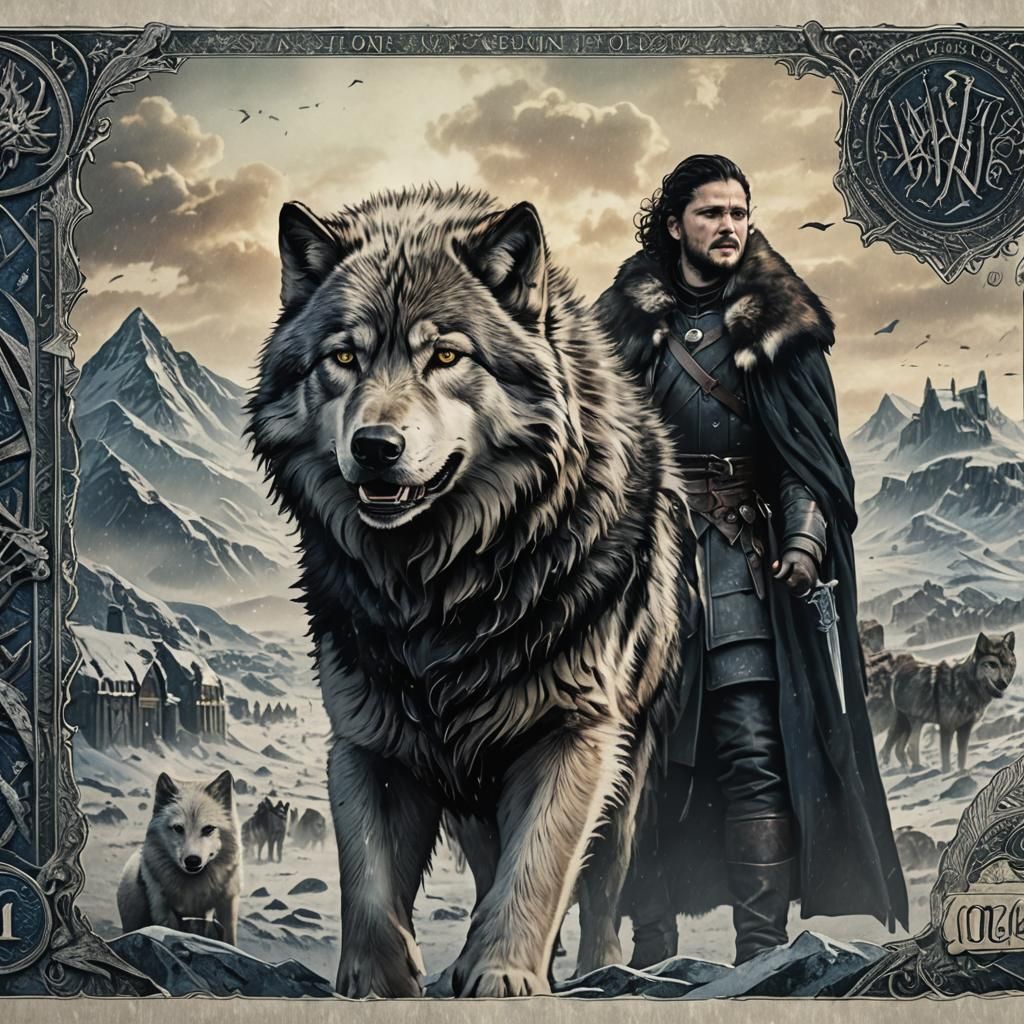 Jon Snow and Direwolf: Game of Thrones Art