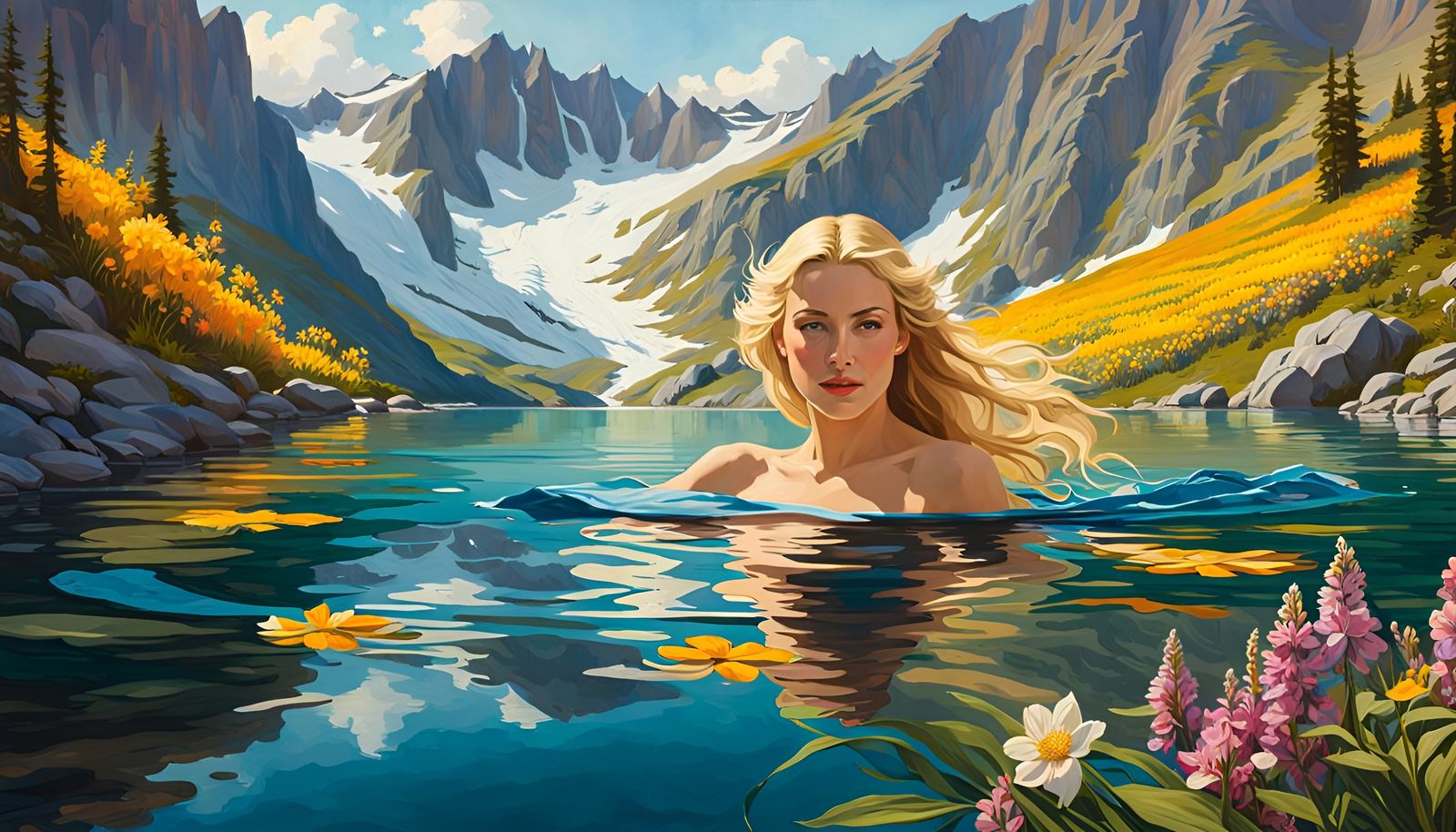 Norwegian Goddess in Mountain Lake, Sargent-Inspired