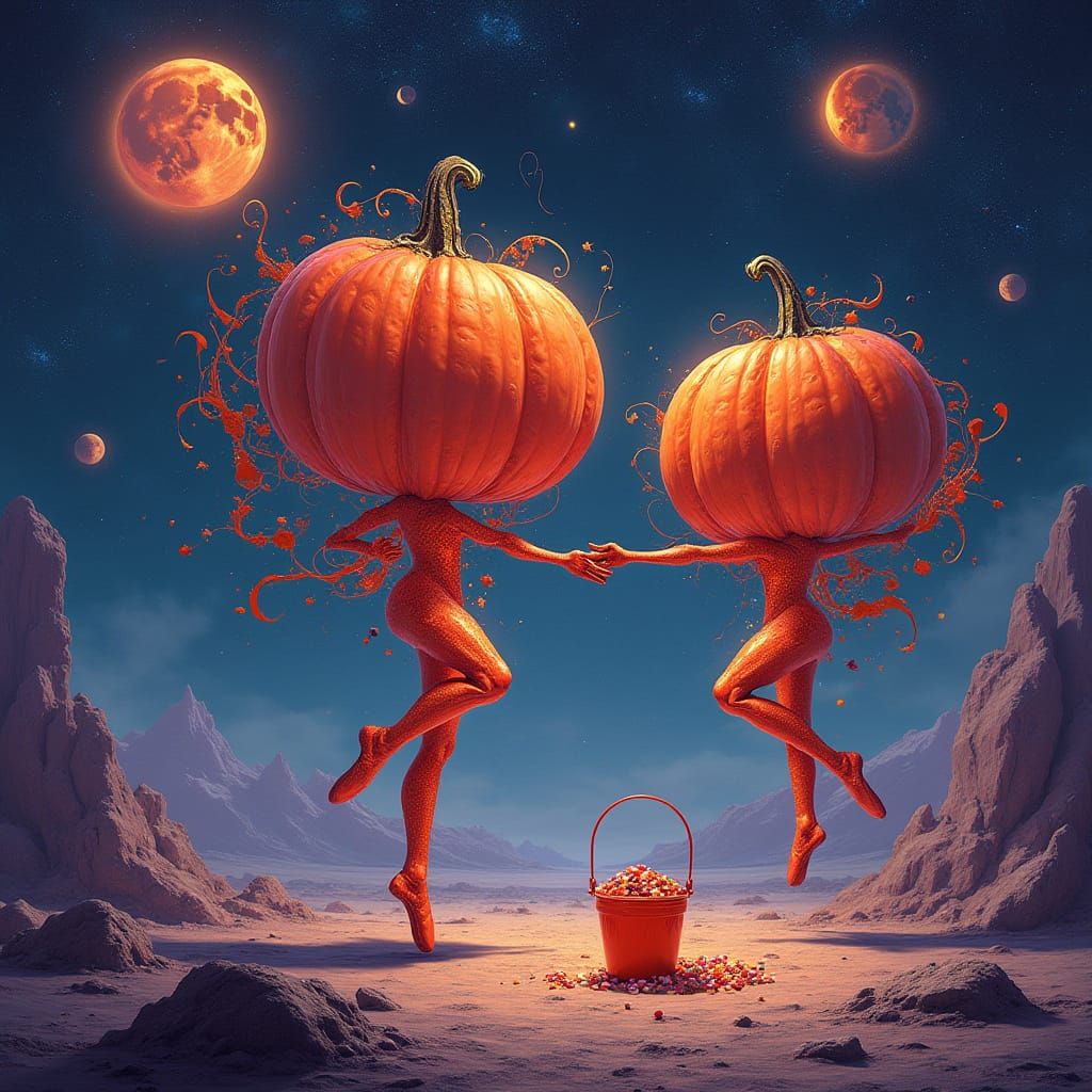 Cosmic Pumpkins Dancing on Alien Planet