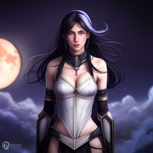 Lightning-Clad Woman Portrait in Digital Art Style
