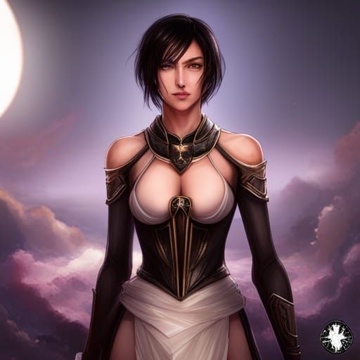 Lightning Goddess Portrait on Moonlit Background