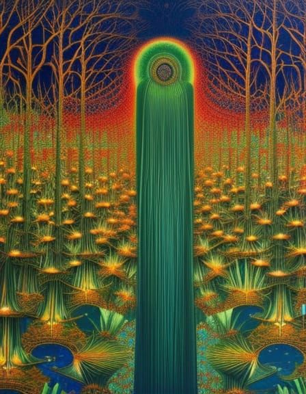 Sunset Woman in Glass Forest, Oil on Ceramic