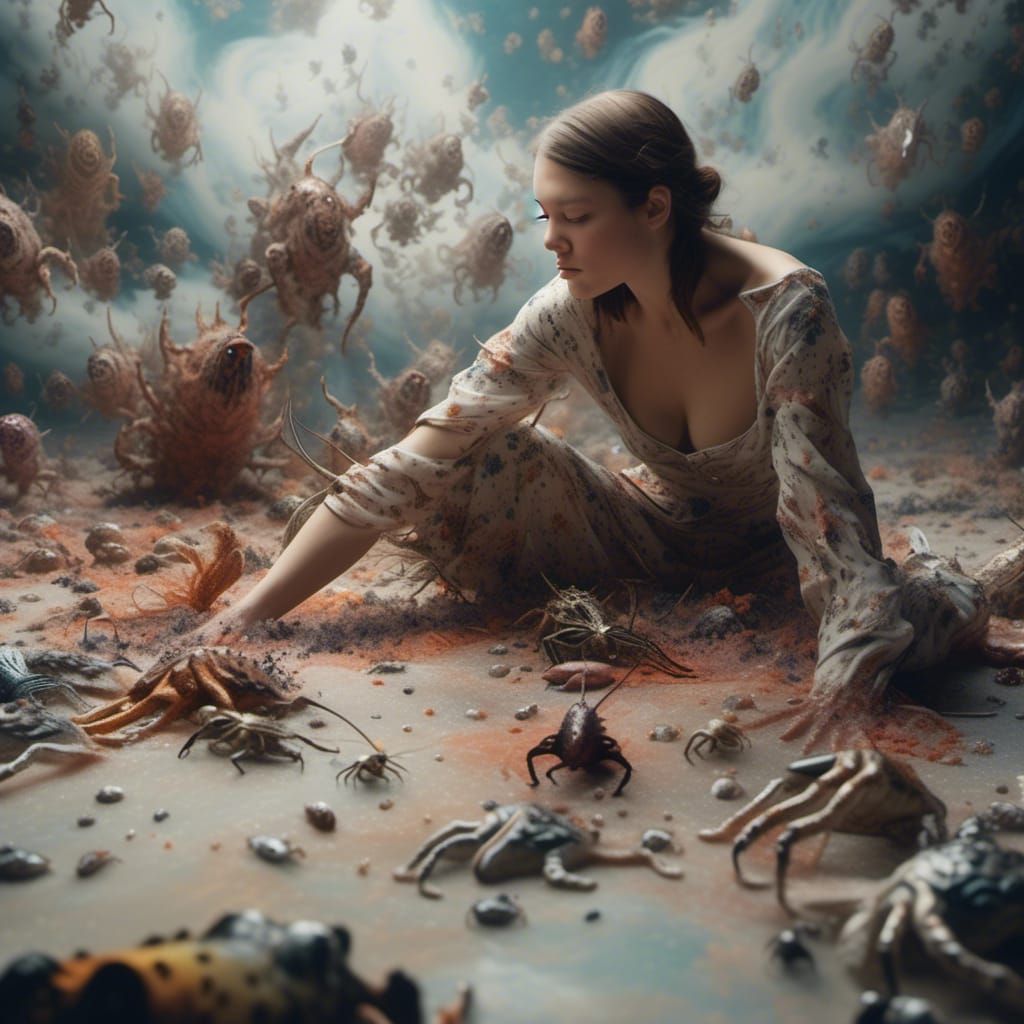 Bizarre Creatures and People in Hyperrealistic Painting