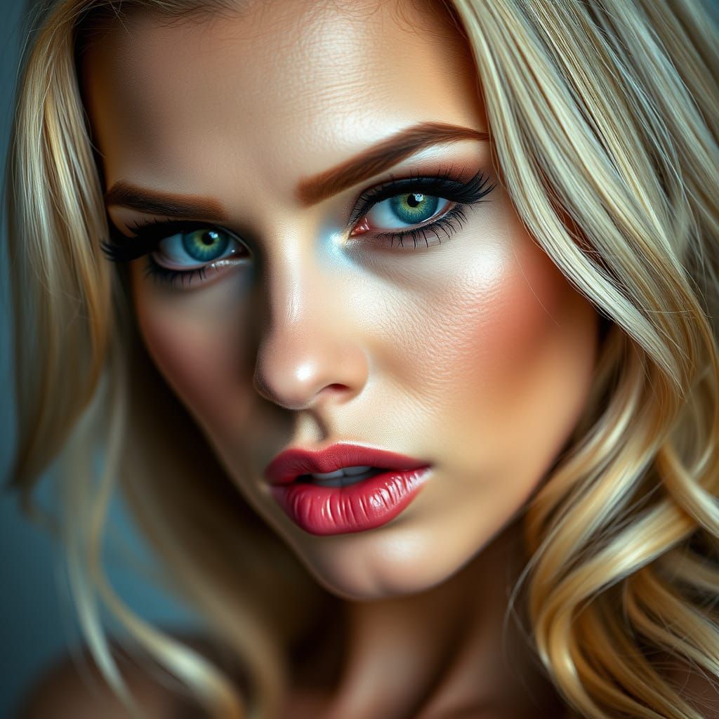 Confident Blonde Woman in Dramatic Makeup