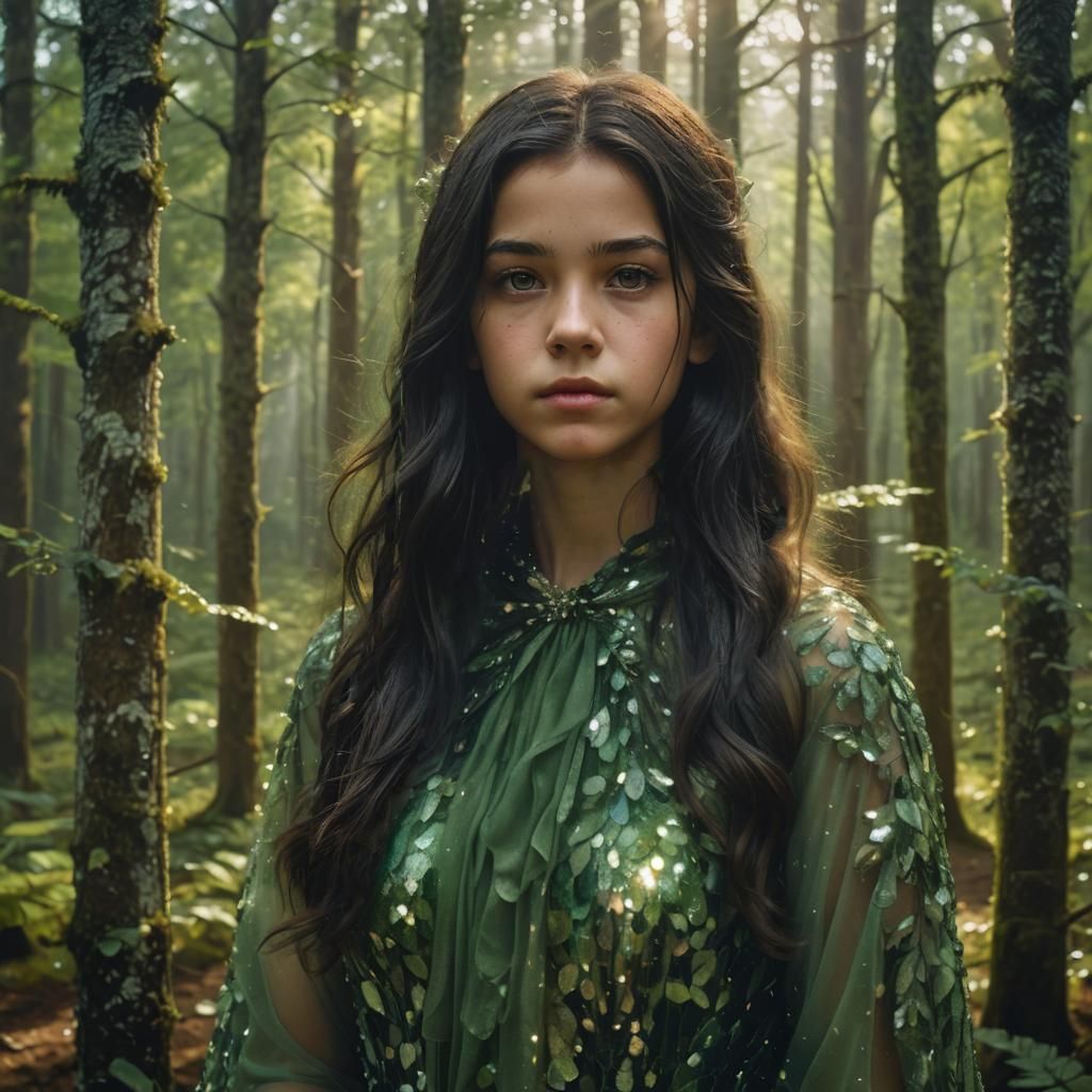 Surreal Woman in Sequined Dress, Oil Painting Style