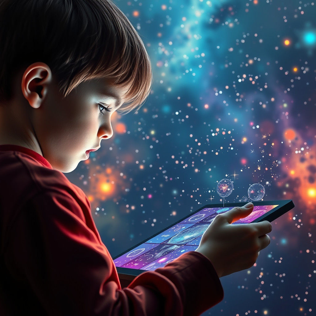 Boy Immersed in Holographic Universe: Splash Art