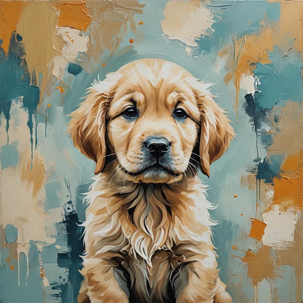 Golden Retriever Pup in Abstract Oil Painting