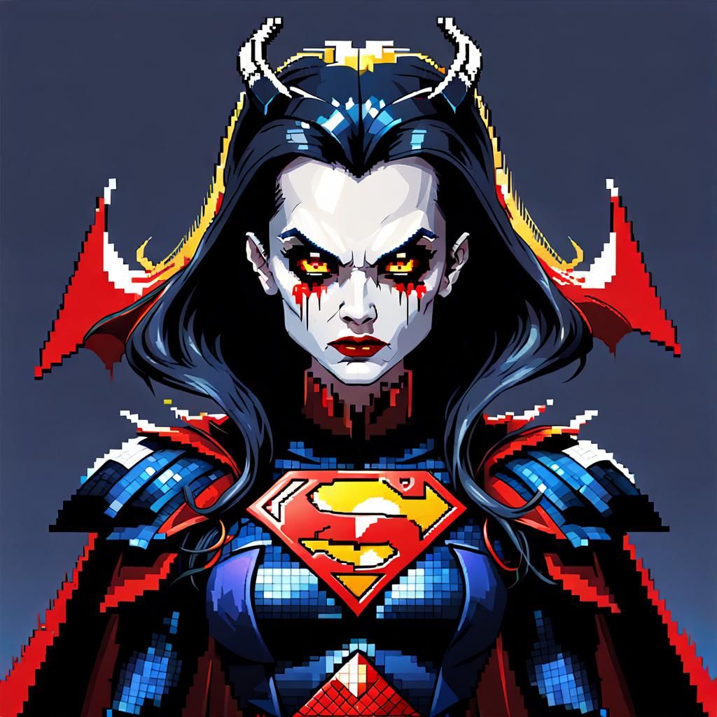 Pixelated Vampire Queen Superhero in 8-bit Style