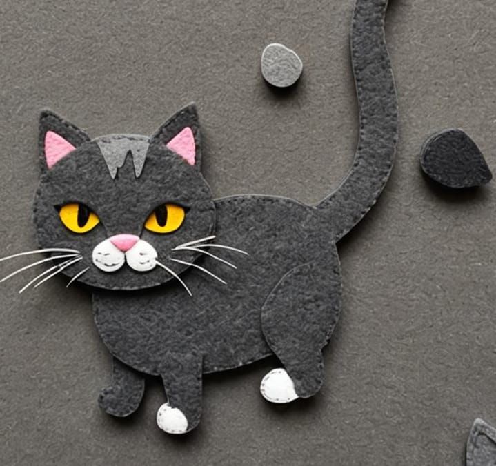 Stylized 2D Felt Cat Illustration