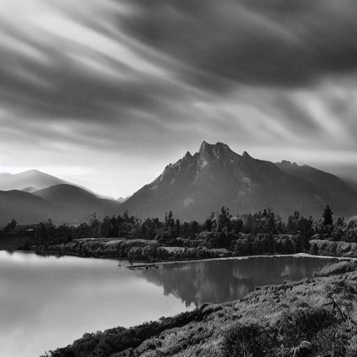 Serene Mountain Landscape with Ink Splashes