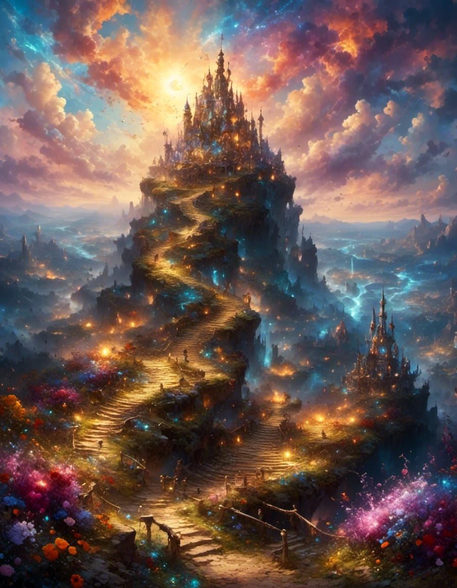 Victorious Figure in Purple Fantasy Landscape