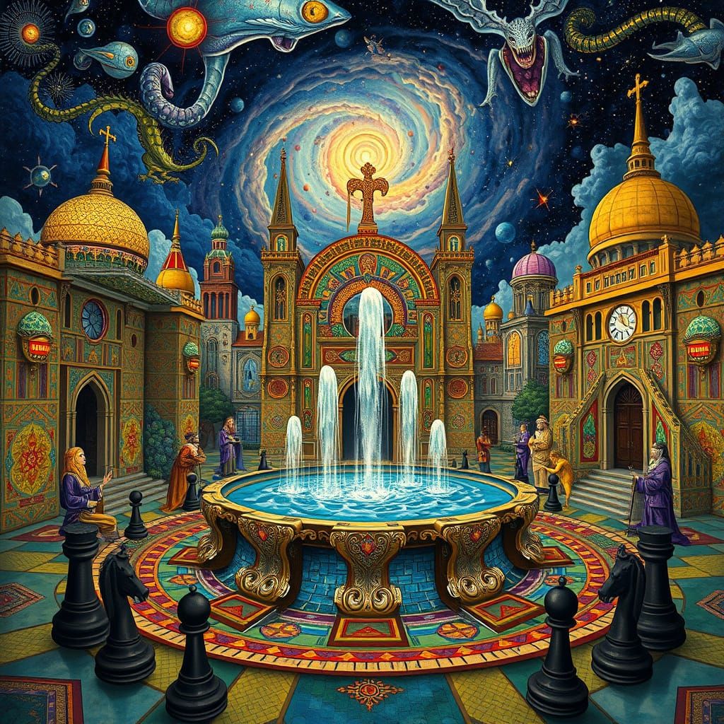 Utopian City with Psychedelic Art in Surreal Style