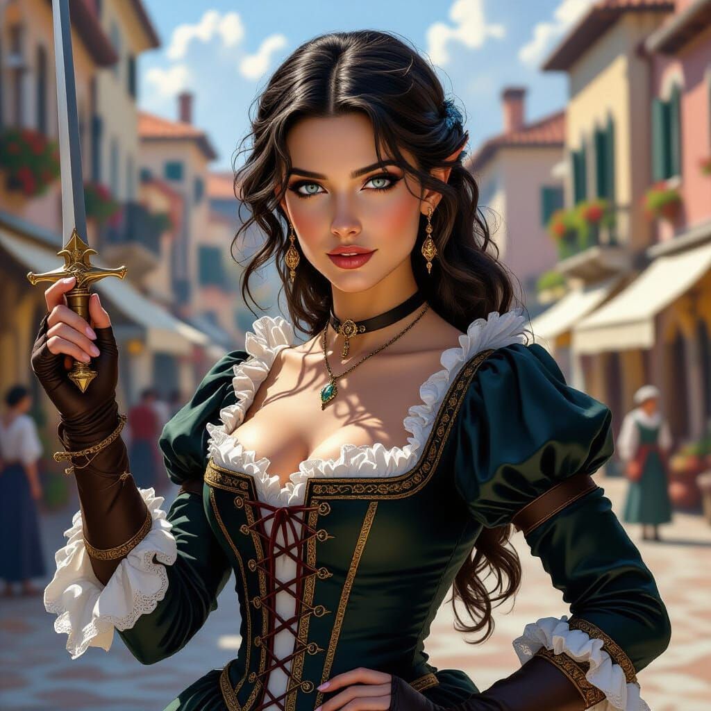 Tiefling Noble with Rapier, in Baroque Style