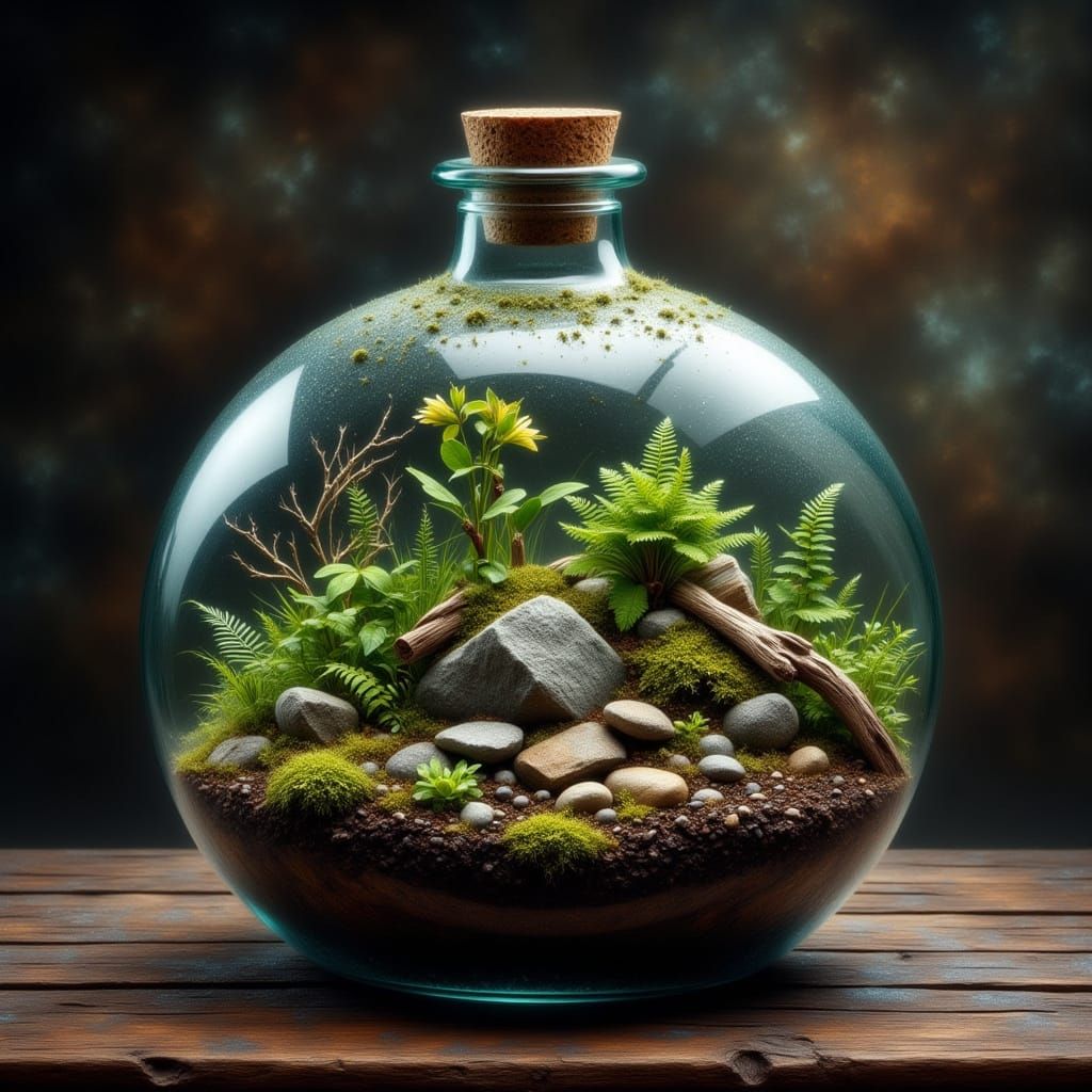 Hyper-Realistic Terrarium in a Glass Bottle