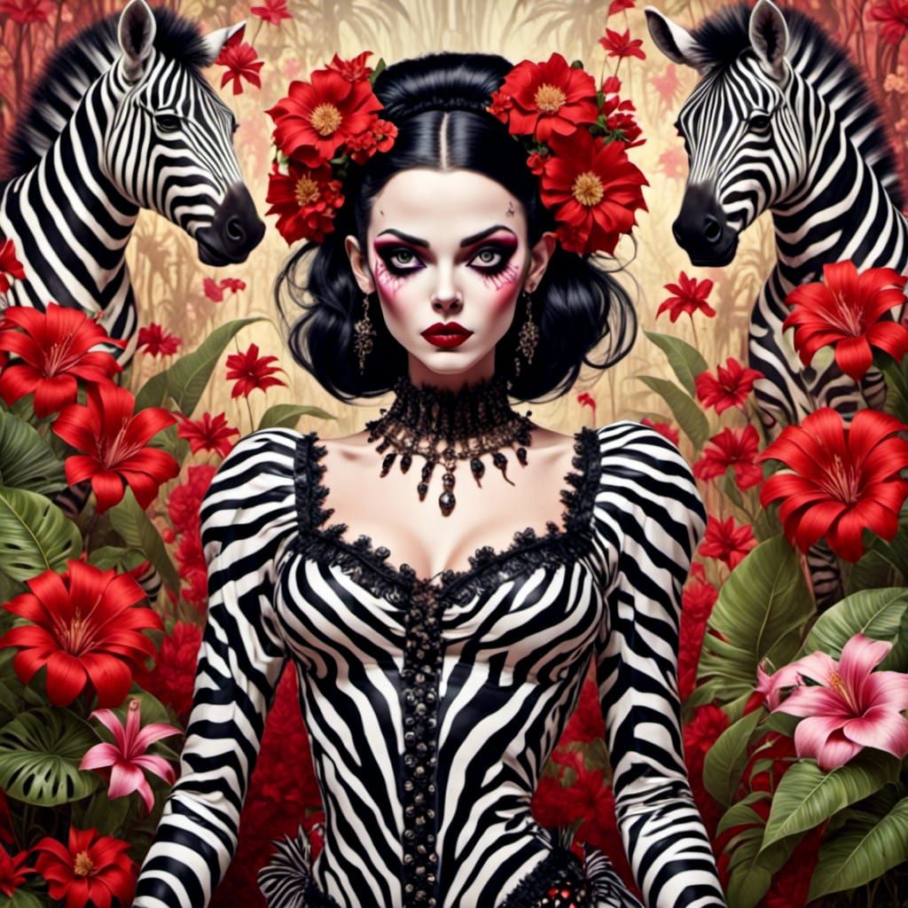 Zebra Portrait in Tropical Punk Style