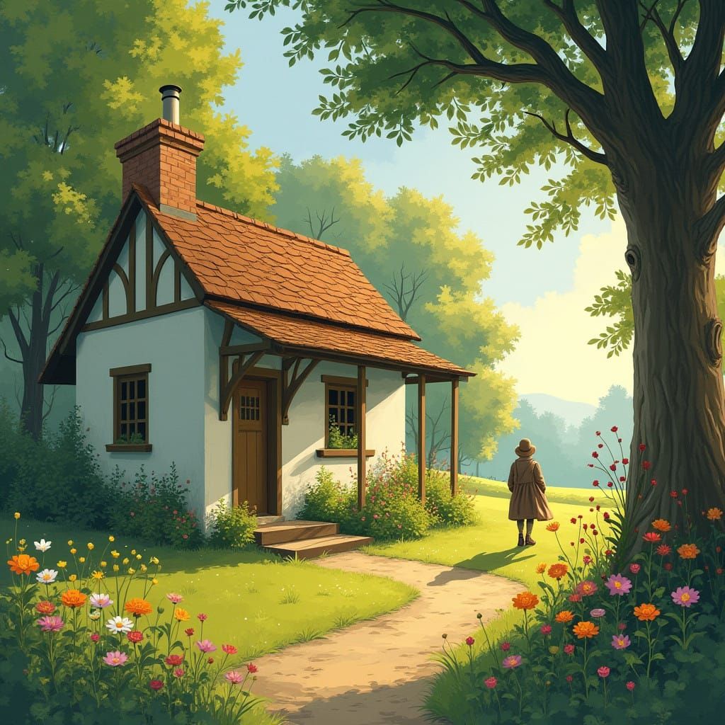 Simple White Cottage in Serene Nature