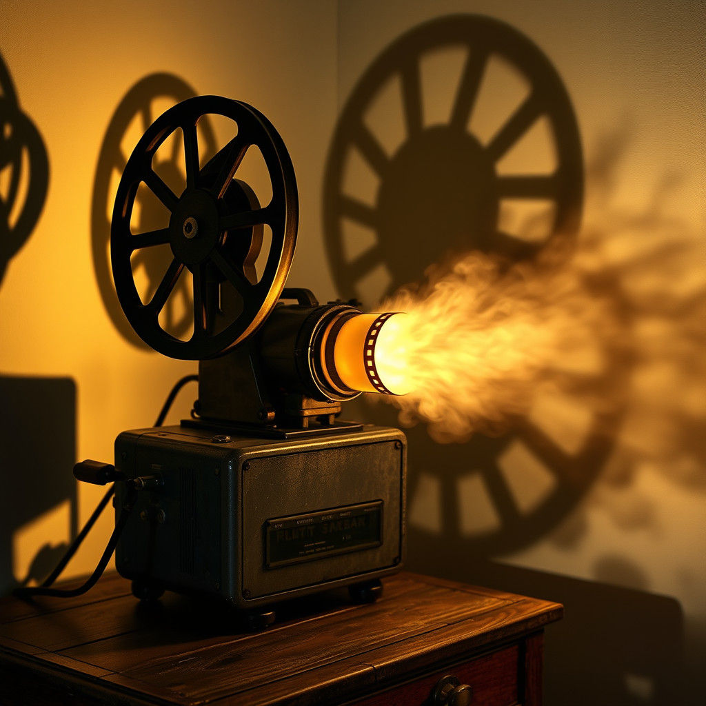 Retro Film Projector Creates Smoky Patterns on Walls in Warm...