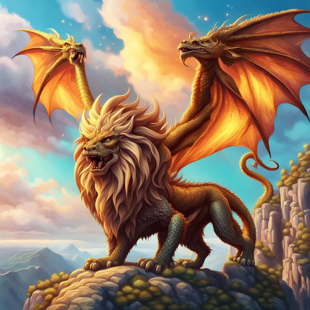 Majestic Manticore Dragon on Mountain Cliff