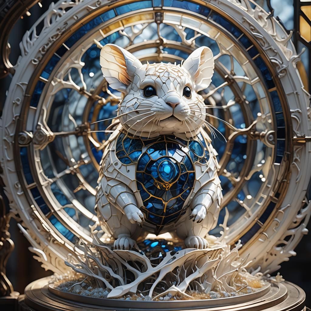 Biomechanical Chinchilla Glass Sculpture in Sci-Fi Style