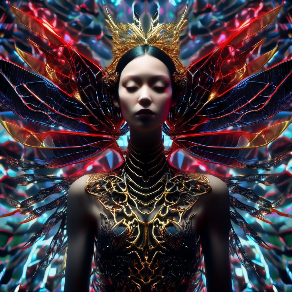 Holographic Crystal Fairy in Surrealist X-Ray Art