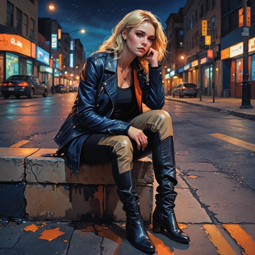 Fantasy Woman in Indigo Night: Matte Painting Style