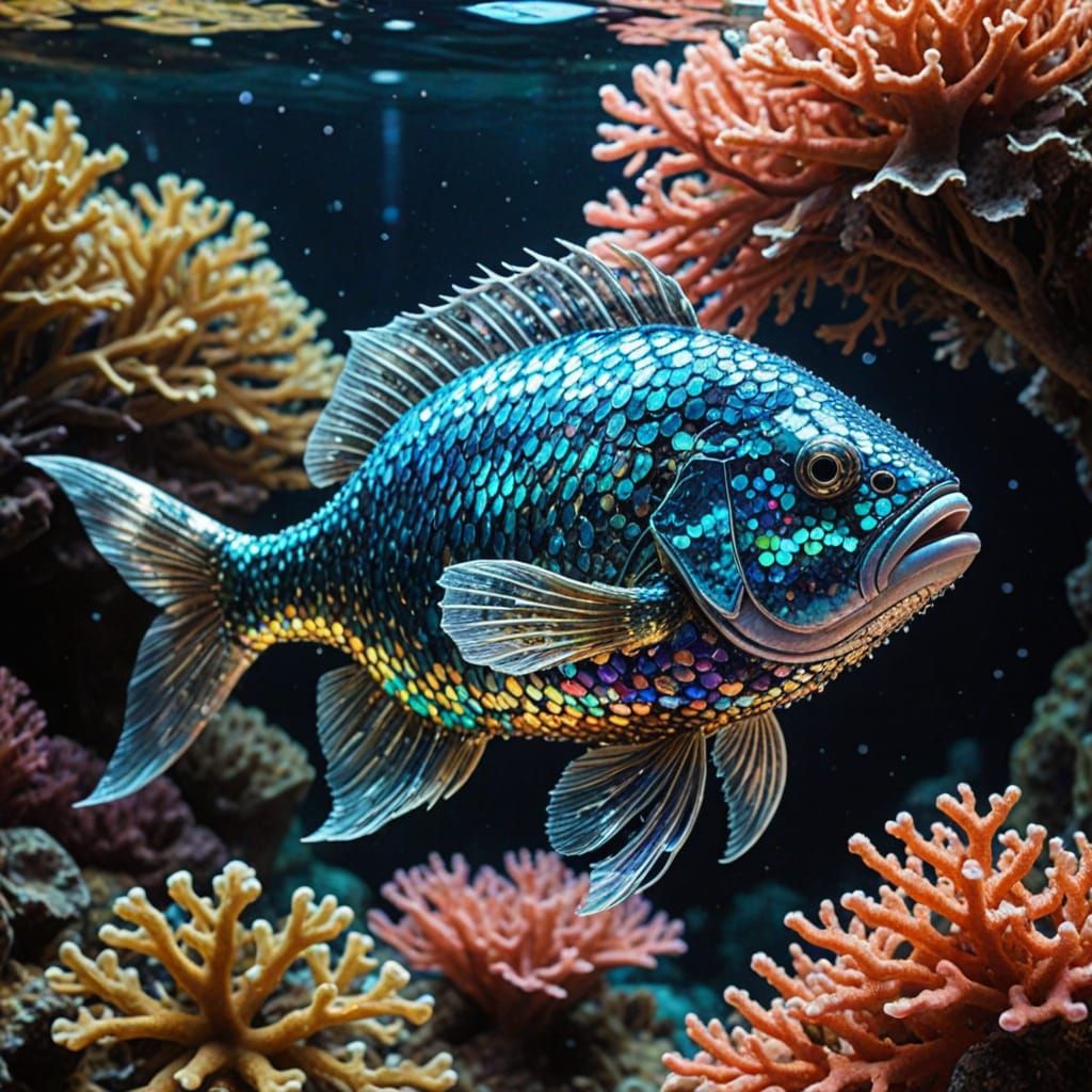 Iridescent Sequin Fish in Dazzling Coral Reef