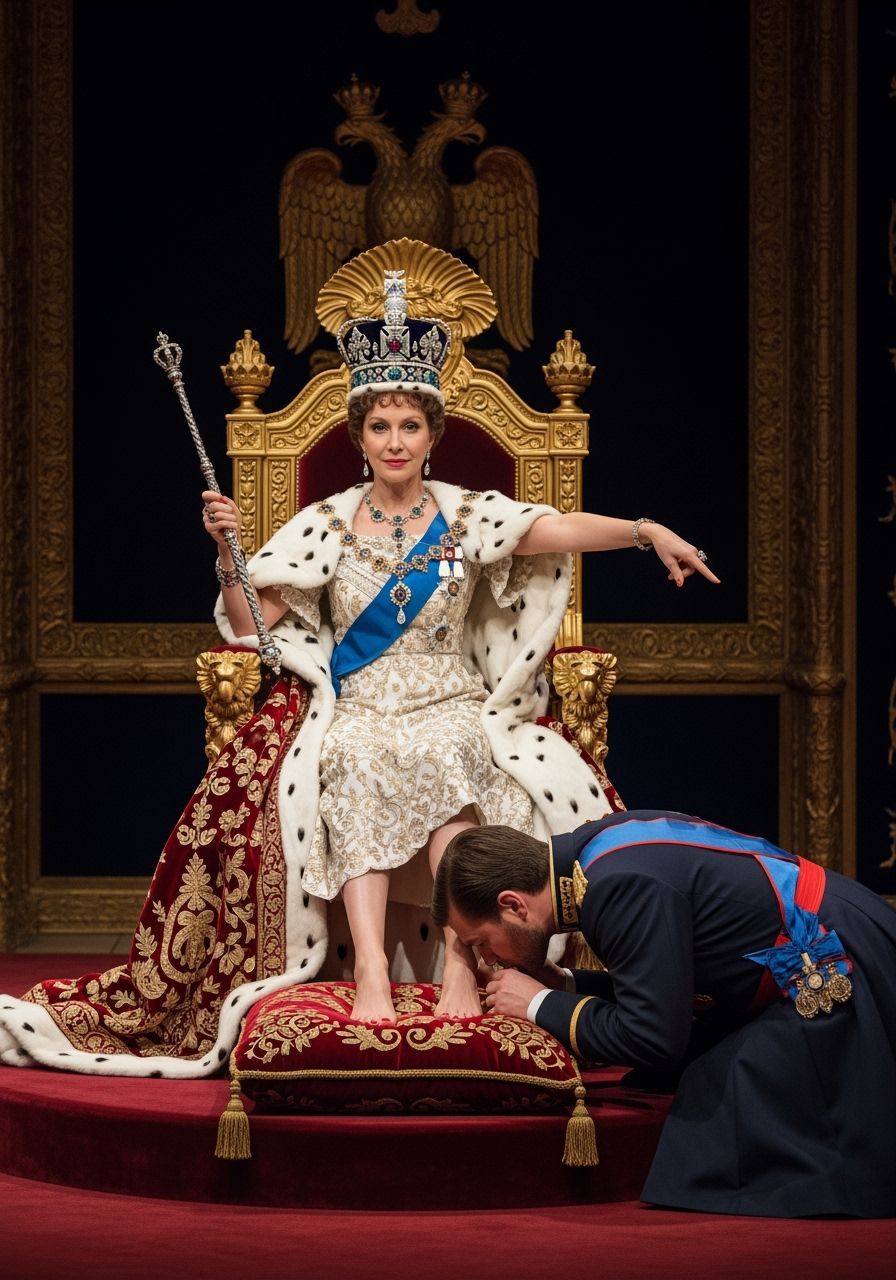 Barefoot Tsarina on Gold Throne in Leibovitz Style