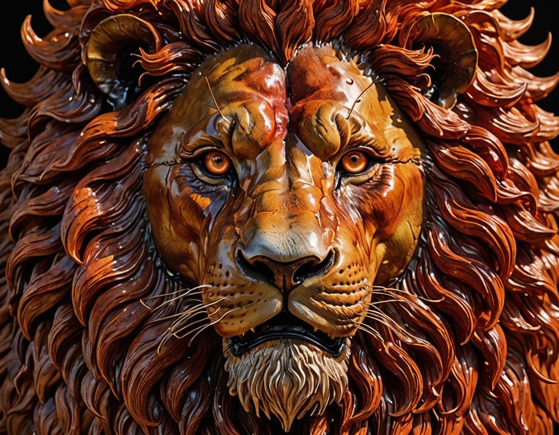 Majestic Lion with Fiery Mane Wax Sculpture