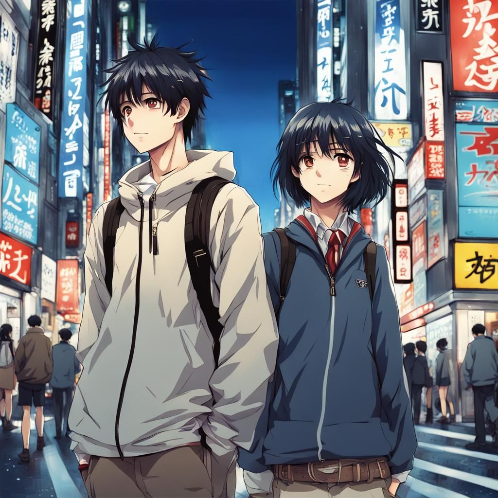 Anime Style: Boy and Girl in Tokyo