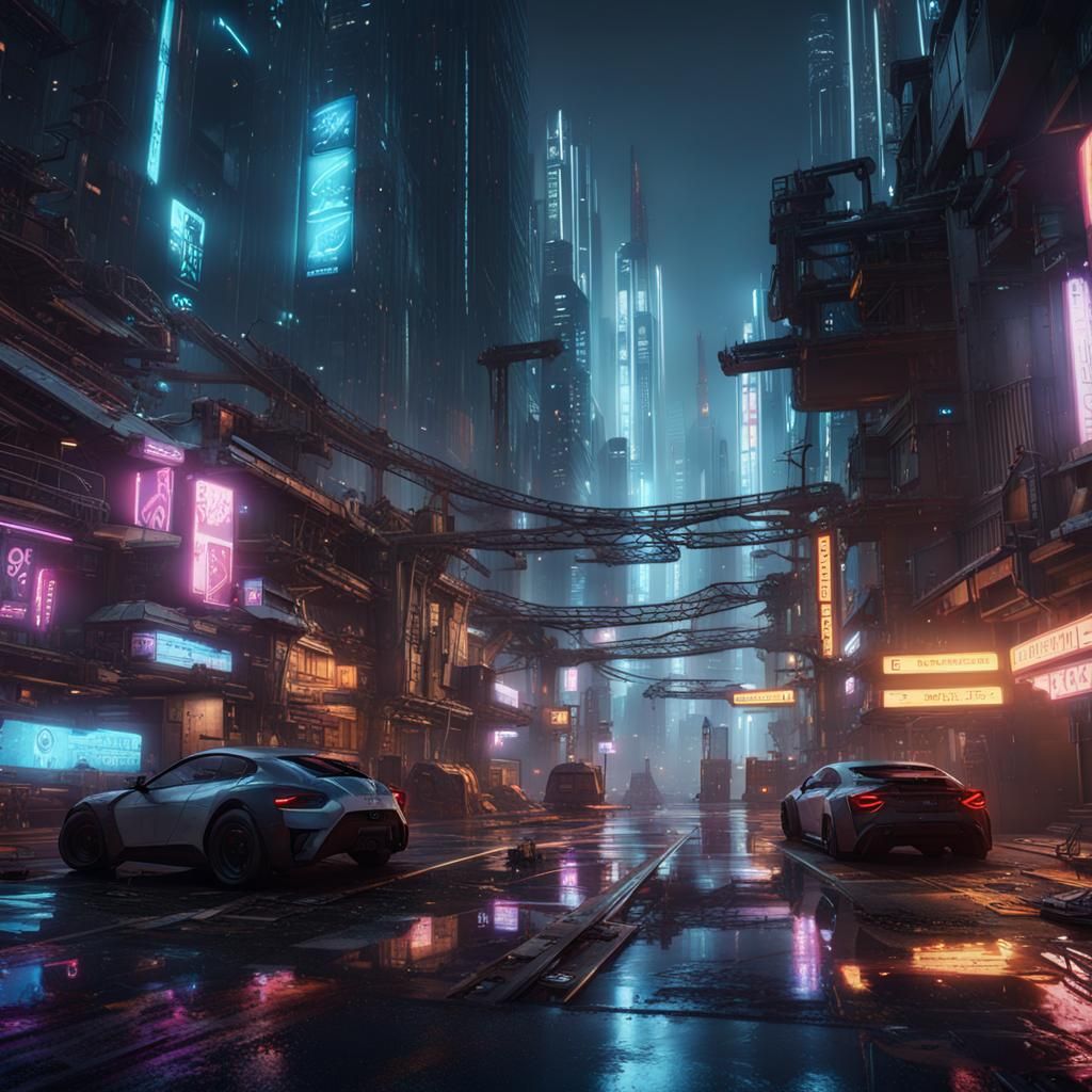Nighttime Cyberpunk Cityscape in Detailed 8K