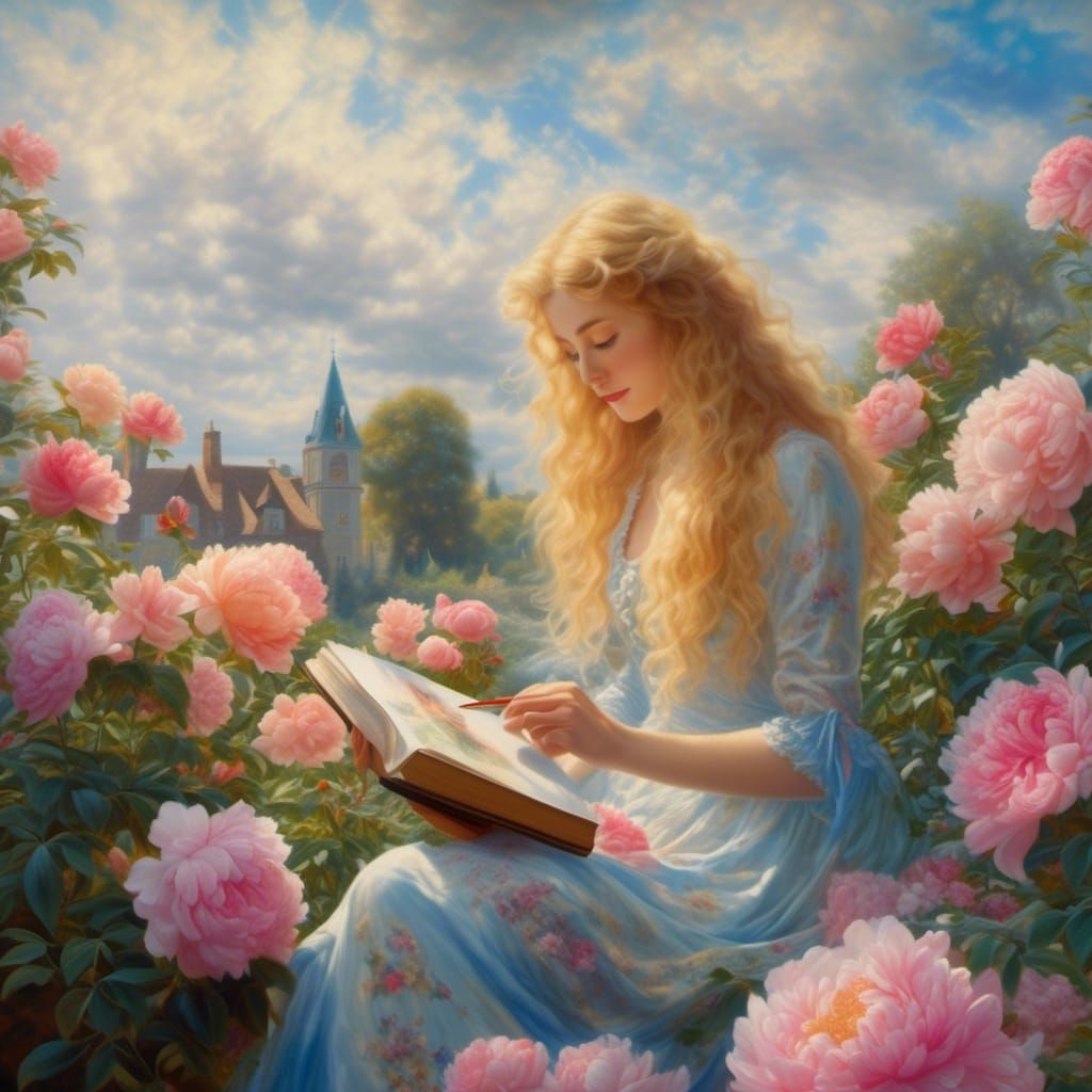 Peony Garden Sketch in Hyperreal Style