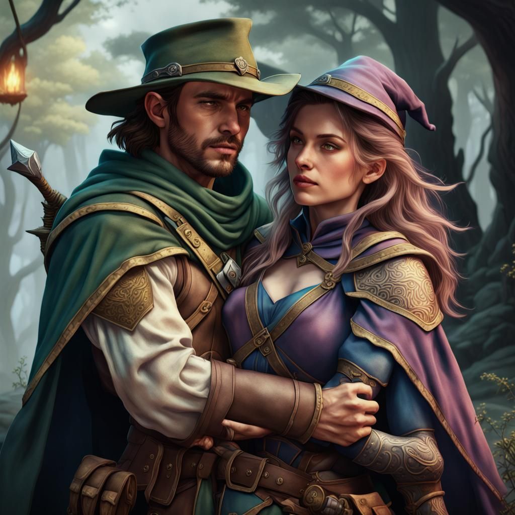 Ranger and Wizard Cuddling: Fantasy Concept Art
